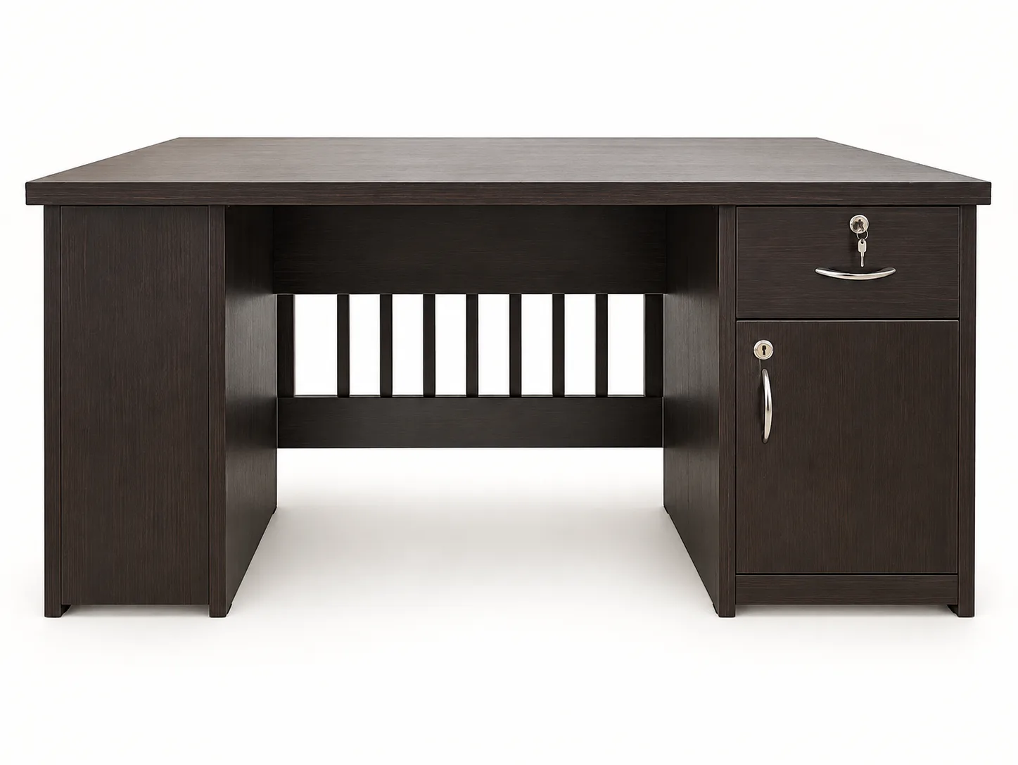 Dark wood-finish desk with a drawer and side cupboard: additional view 1