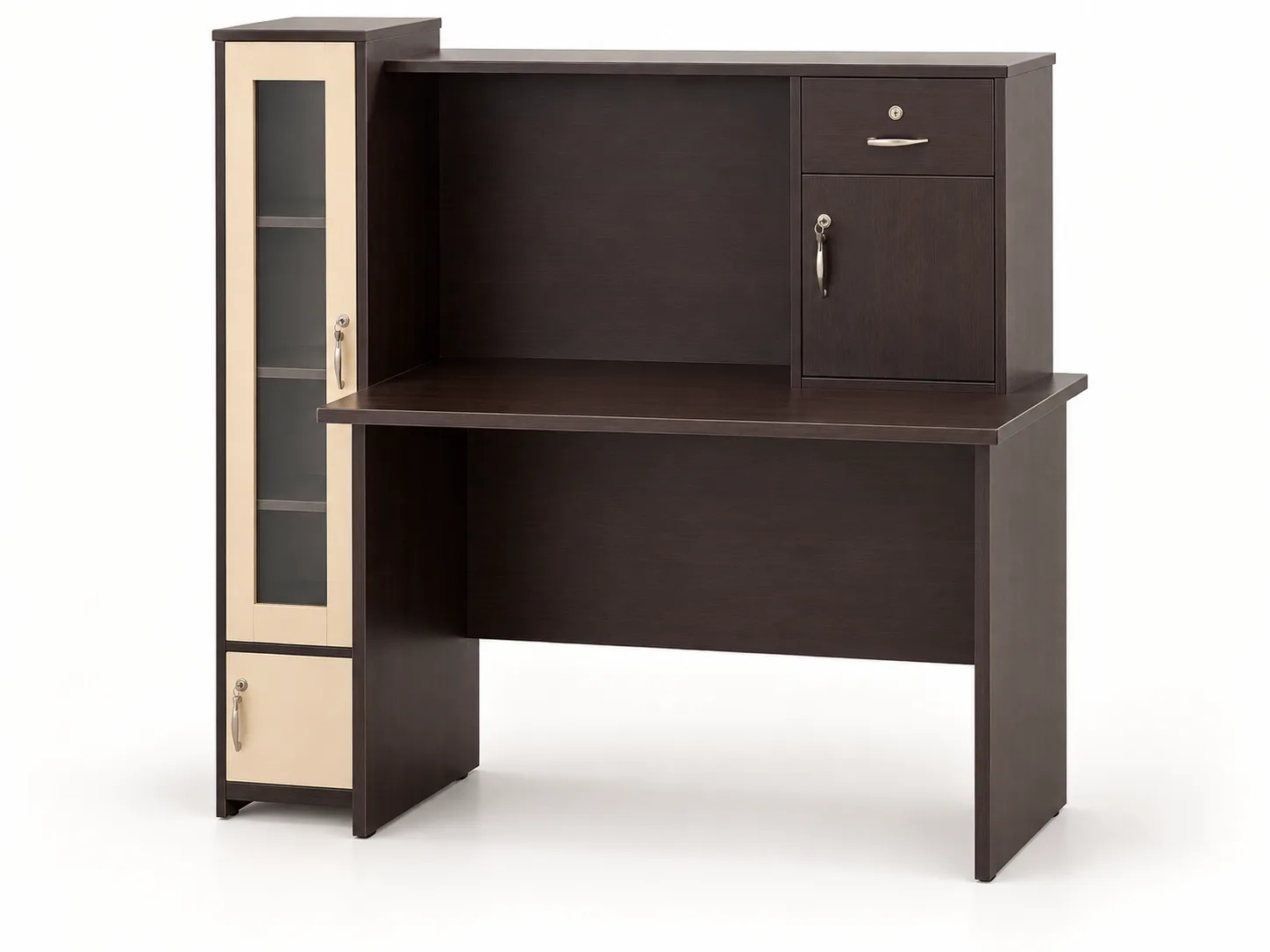 Dark wood-finish desk with a drawer and side cupboard: additional view 2