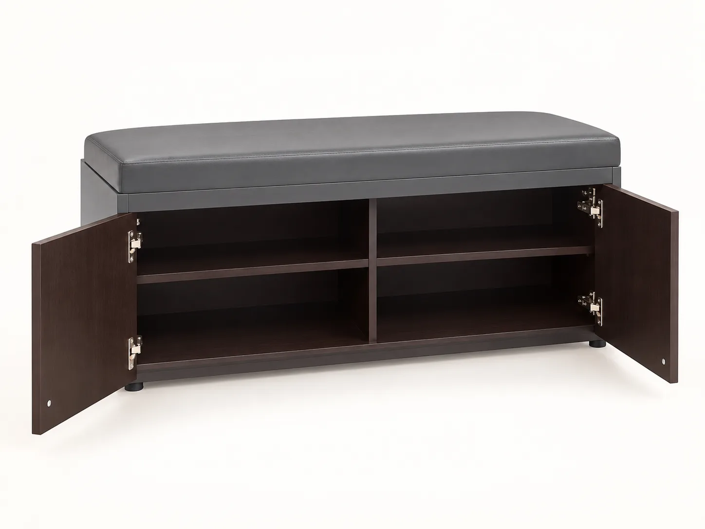 Dark storage bench with a padded seat and two doors: additional view 1