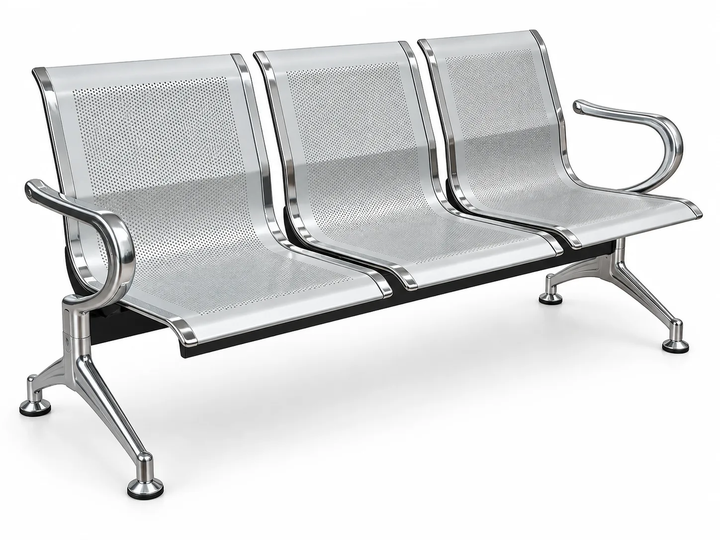 Three seater steel bench seating for waiting areas.