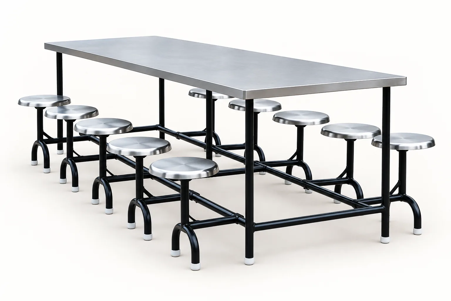Canteen table with attached stools.