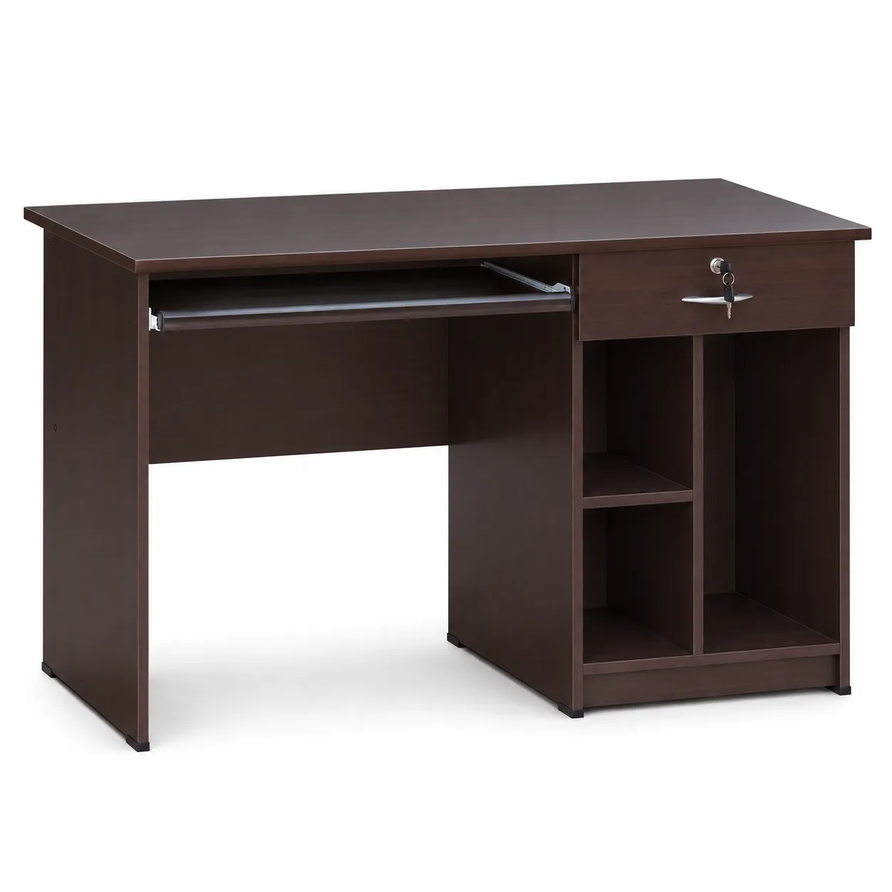 Computer table with a keyboard tray, drawer and CPU bay.
