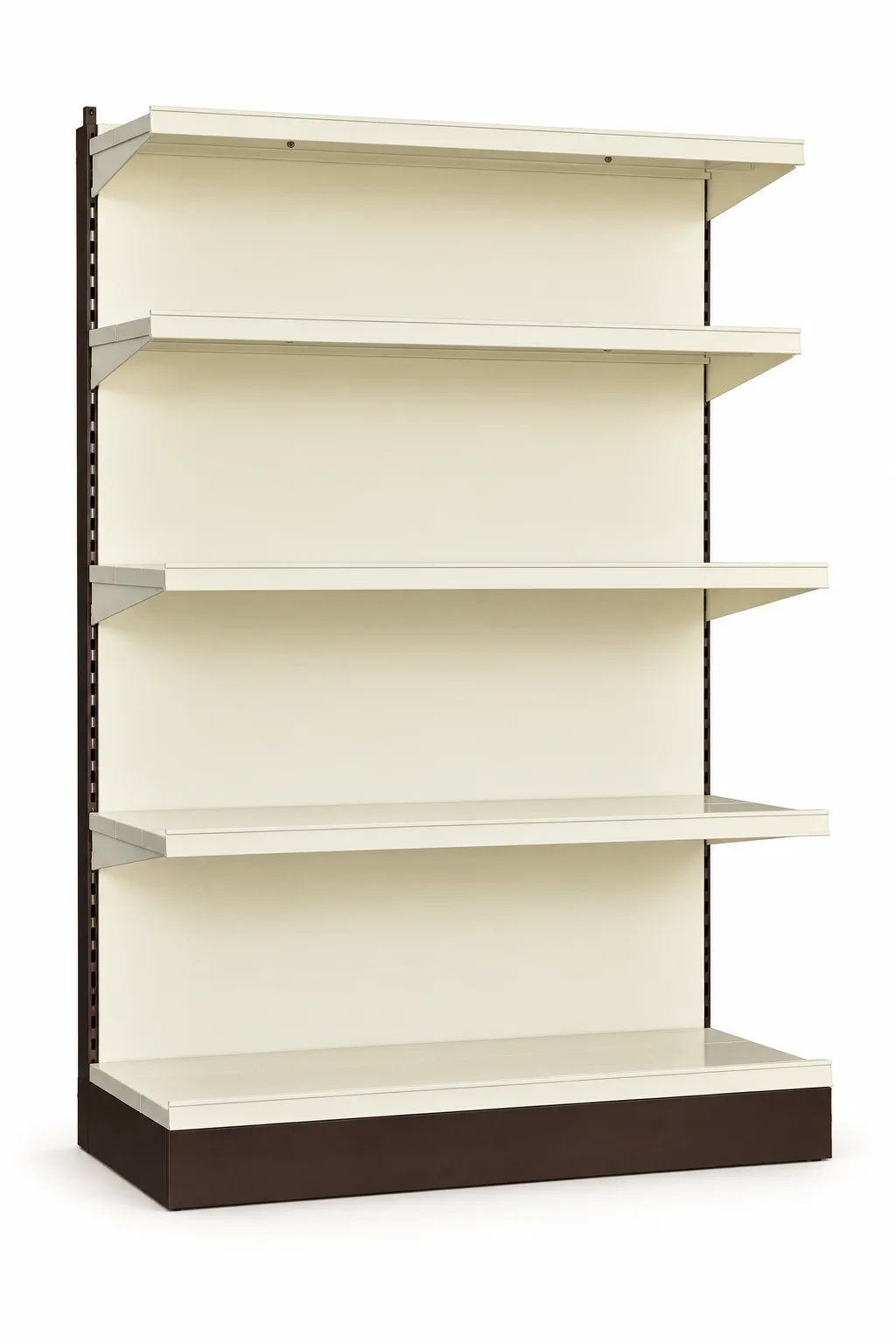 Retail display rack with sloped shelves.