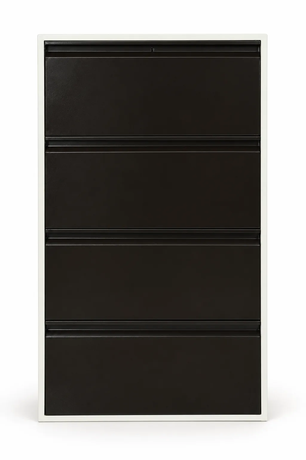 Horizontal four drawer filing cabinet.