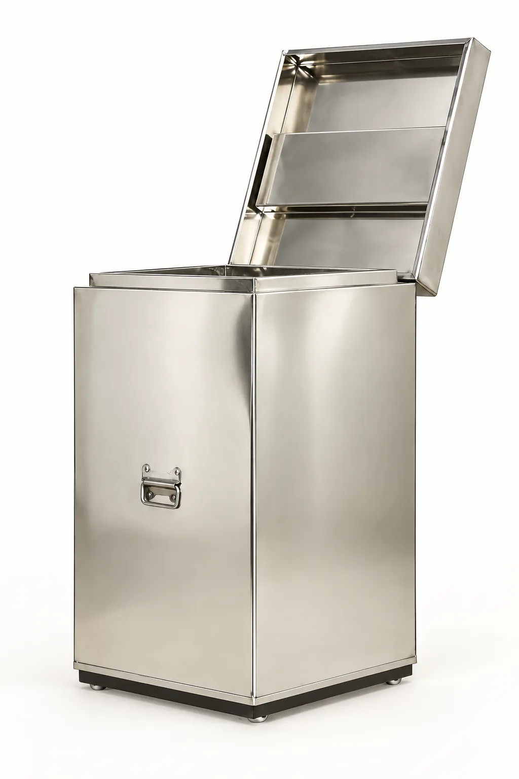 Stainless steel bin.
