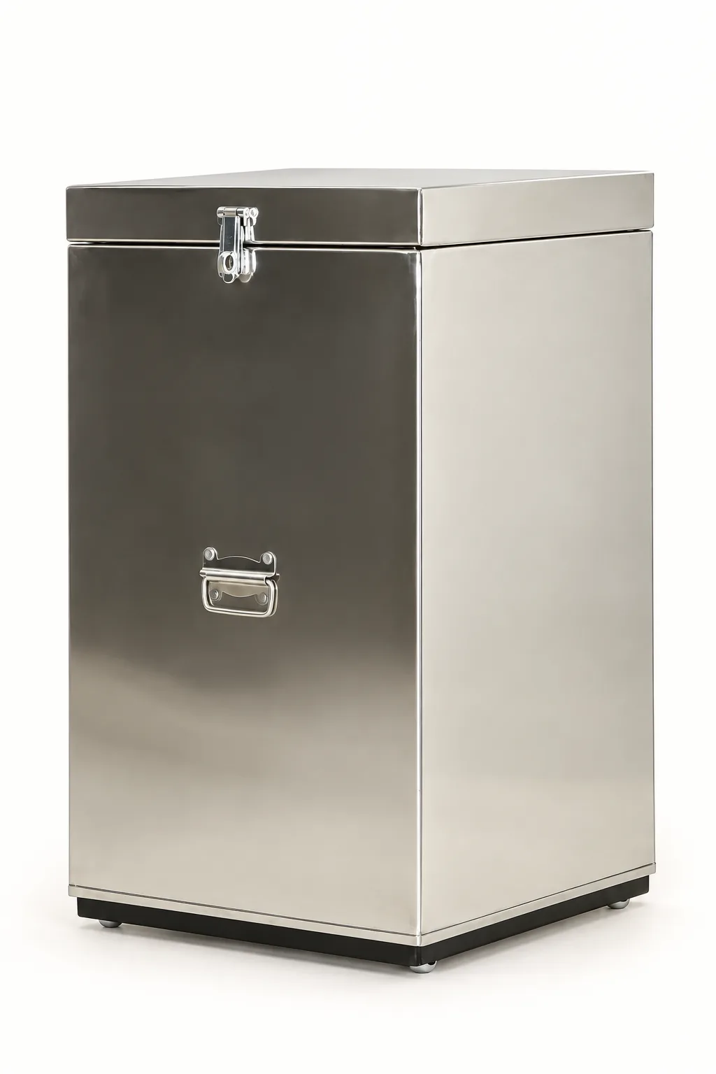 Stainless steel (SS) kothi for grain storage, with a hinged lid.