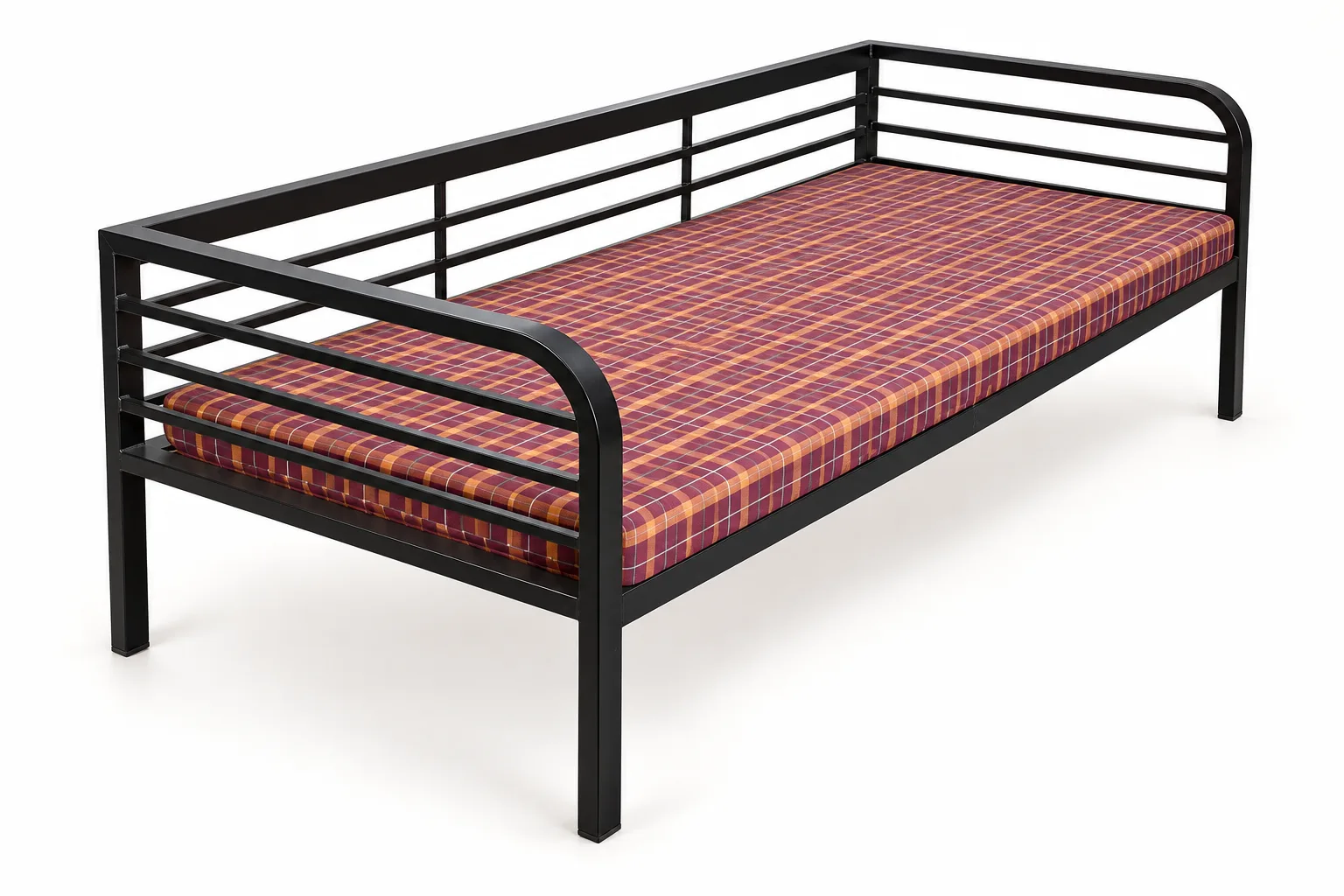 Steel single cot, made for hostels and staff quarters.