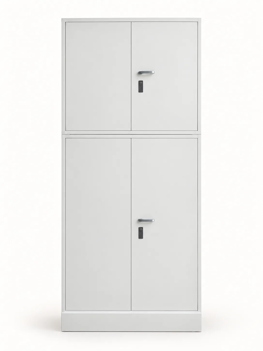 White steel cupboard with four doors.