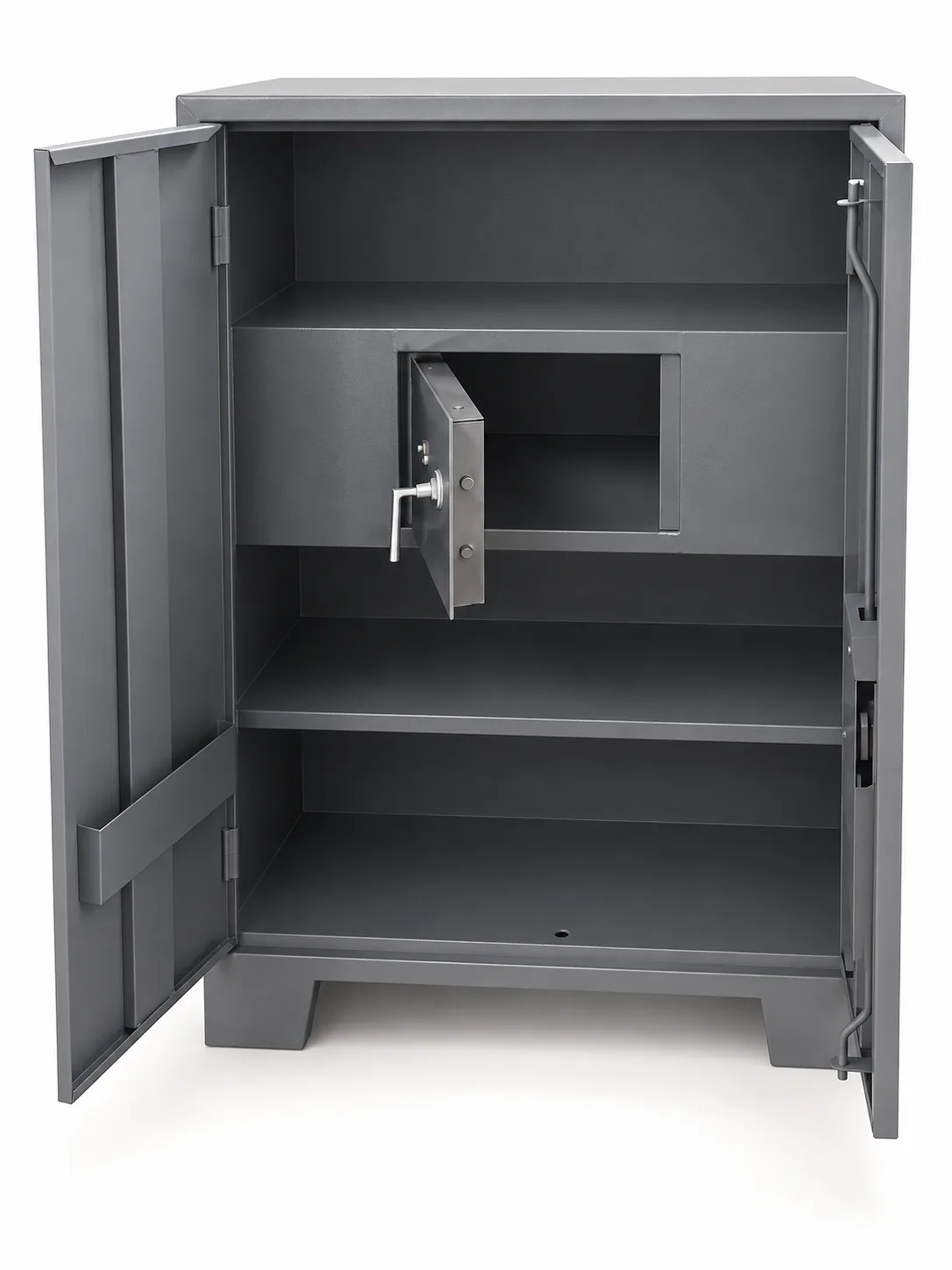 Low steel cupboard with an internal locker.