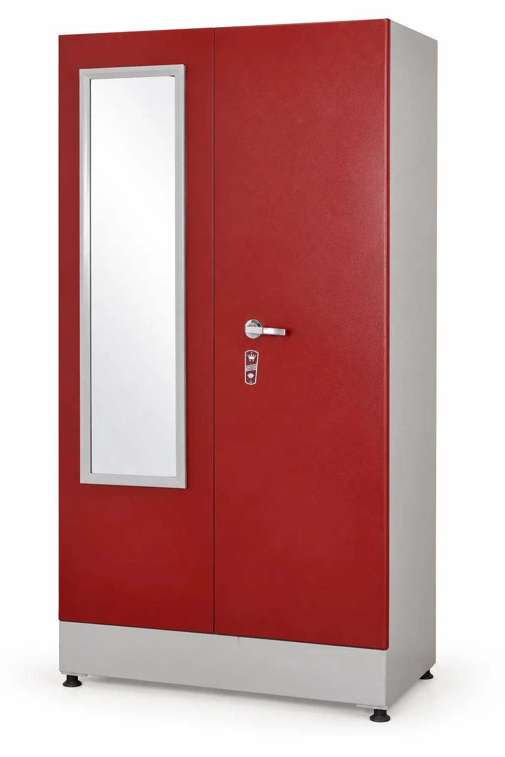 Steel cupboard with a full length mirror.