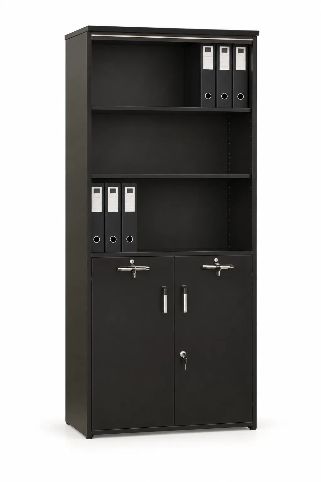 Steel cupboard with pigeonhole compartments.