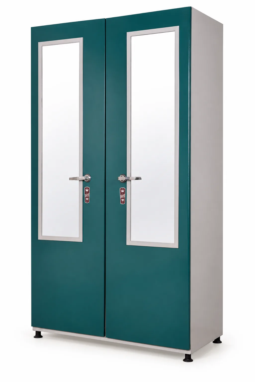 Abhay steel cupboard in teal with two mirrored doors