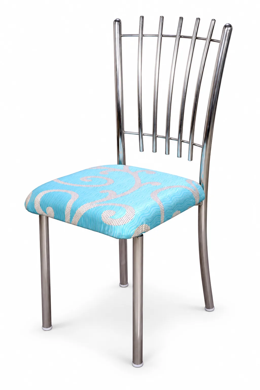 Steel dining chair with an upholstered seat.