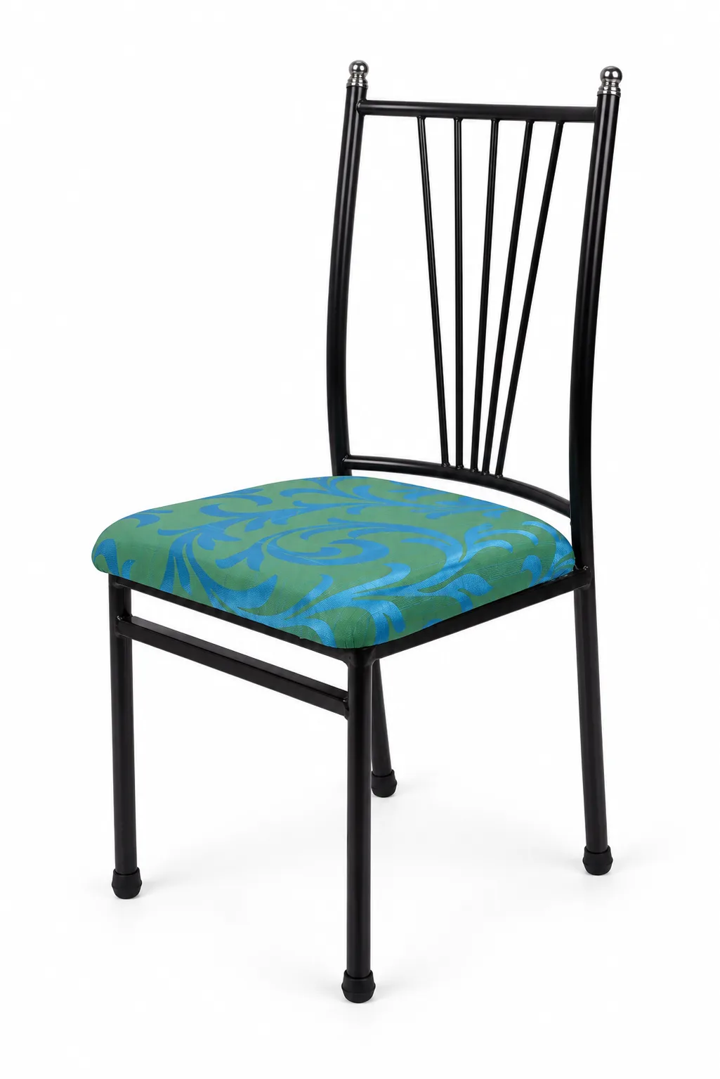Steel dining chair with an upholstered seat.