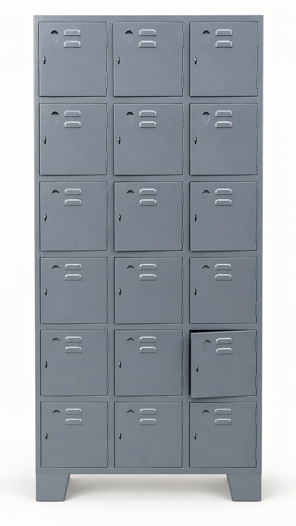 Eighteen door steel locker for factories and staff rooms.