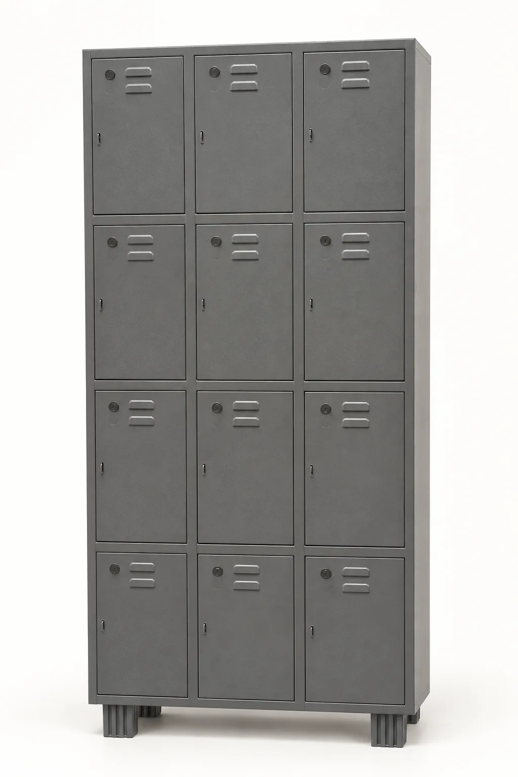 Twelve door grey steel locker.