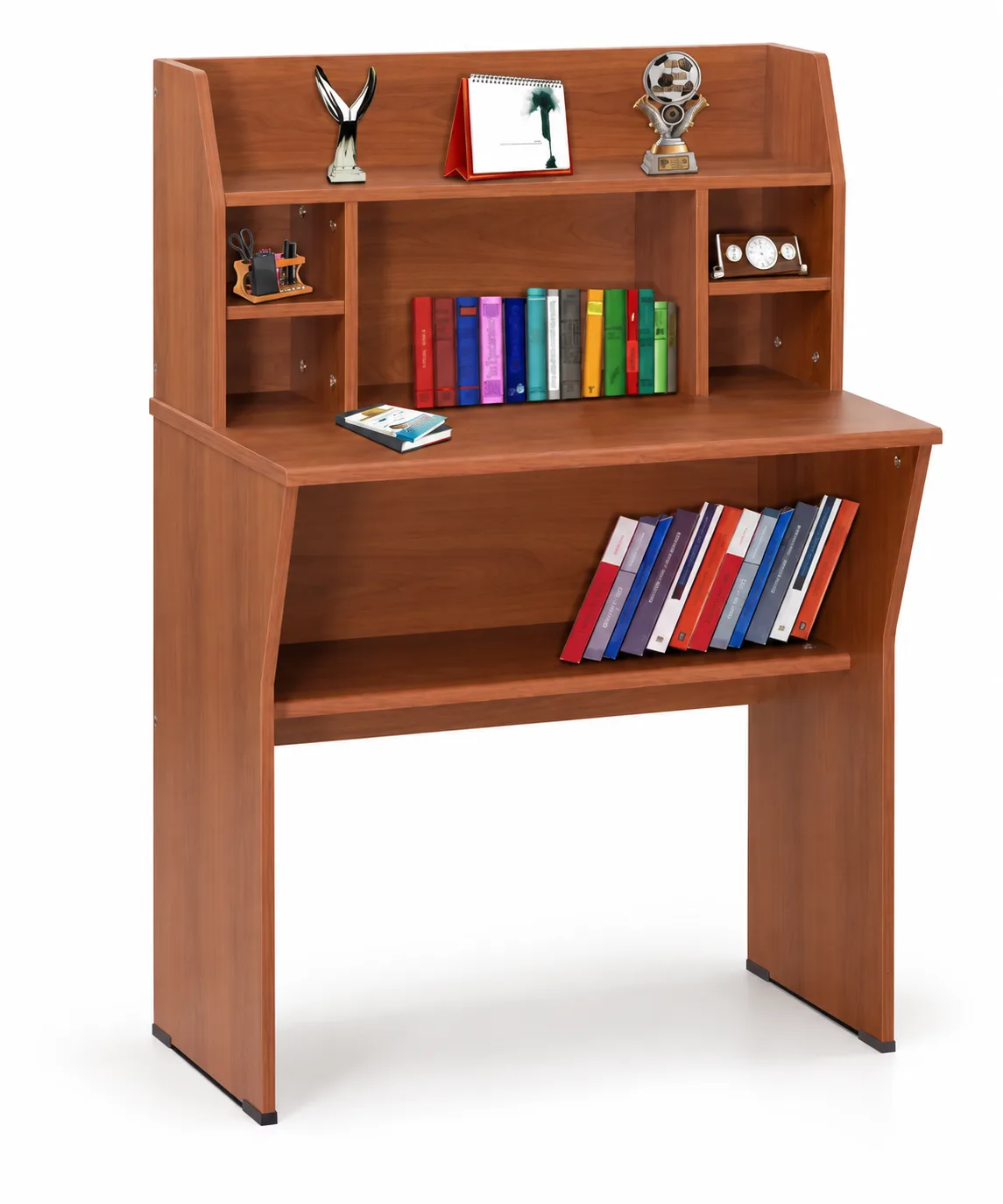 Study desk with overhead shelving.