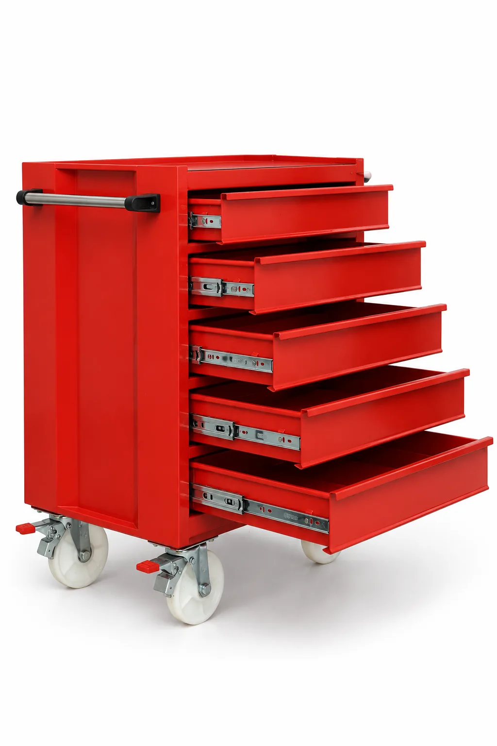 Five drawer tool trolley on castors.