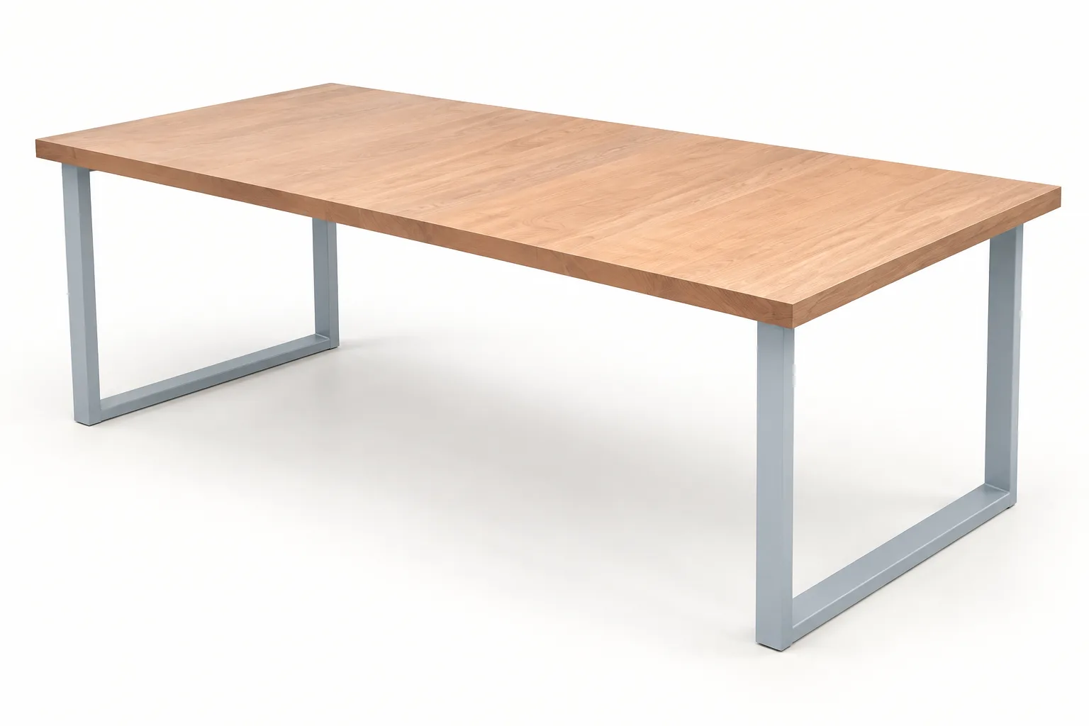 Work table with rectangular steel legs.