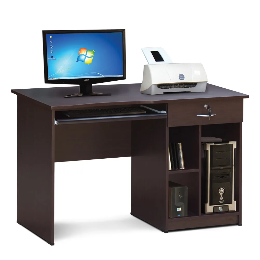 Computer table with a keyboard tray, drawer and CPU bay.