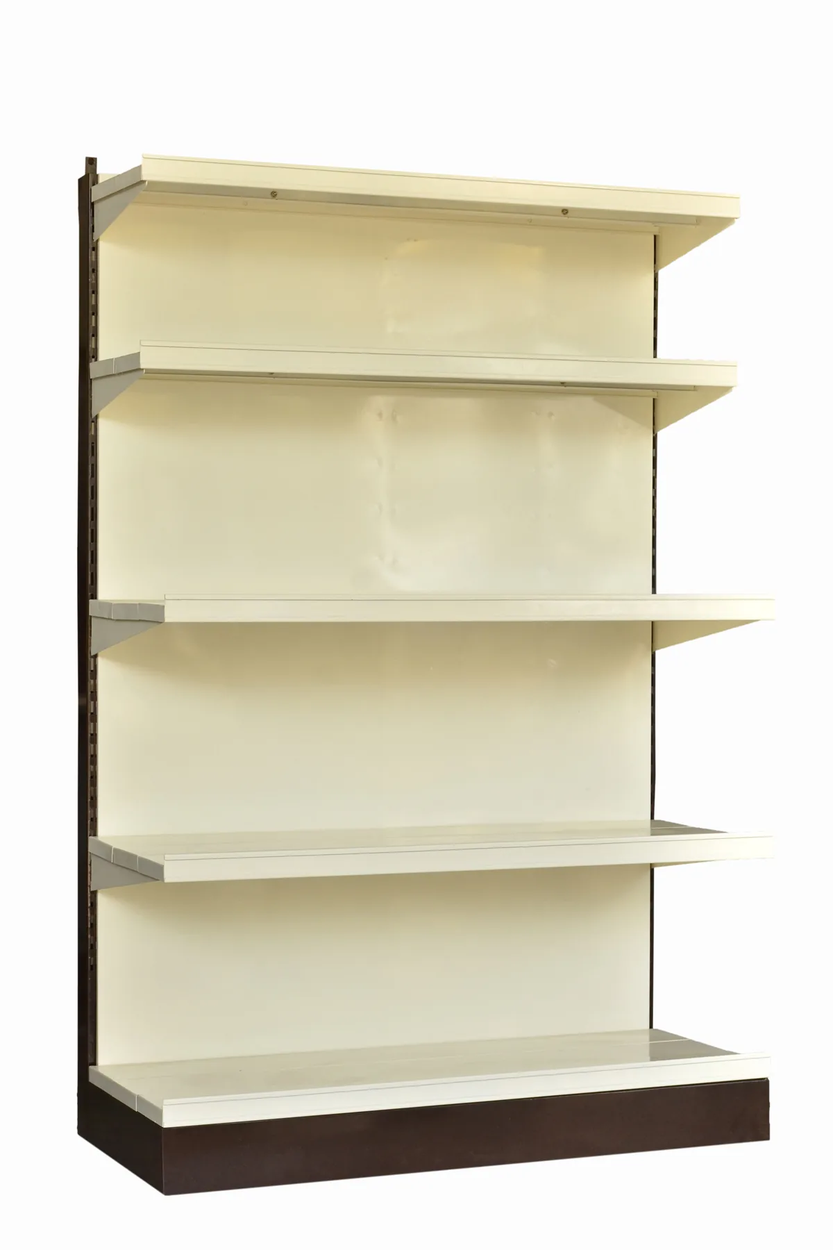 Retail display rack with sloped shelves.