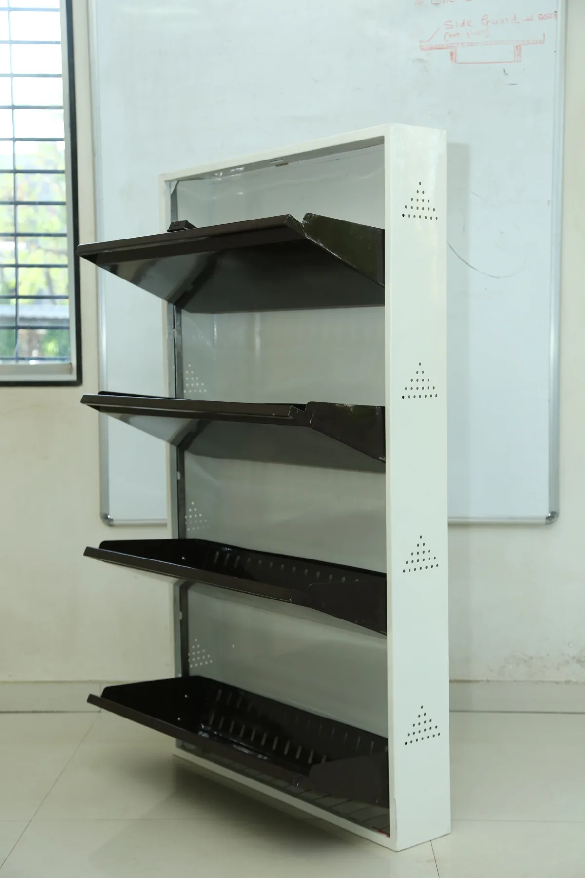 Retail display rack with adjustable shelves.