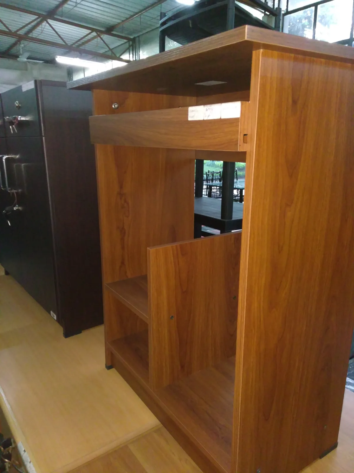 Wooden reception counter.