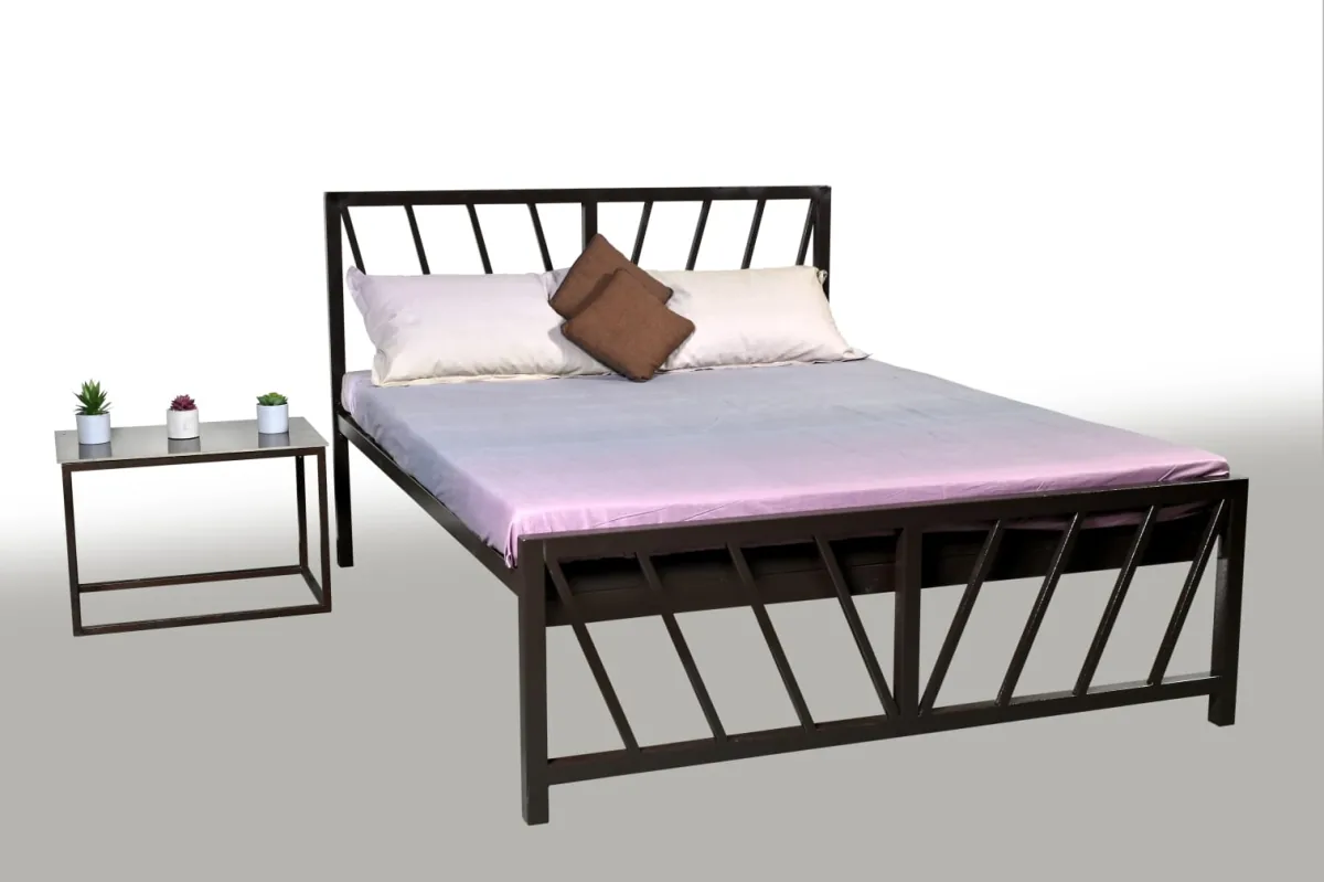 Steel double bed.