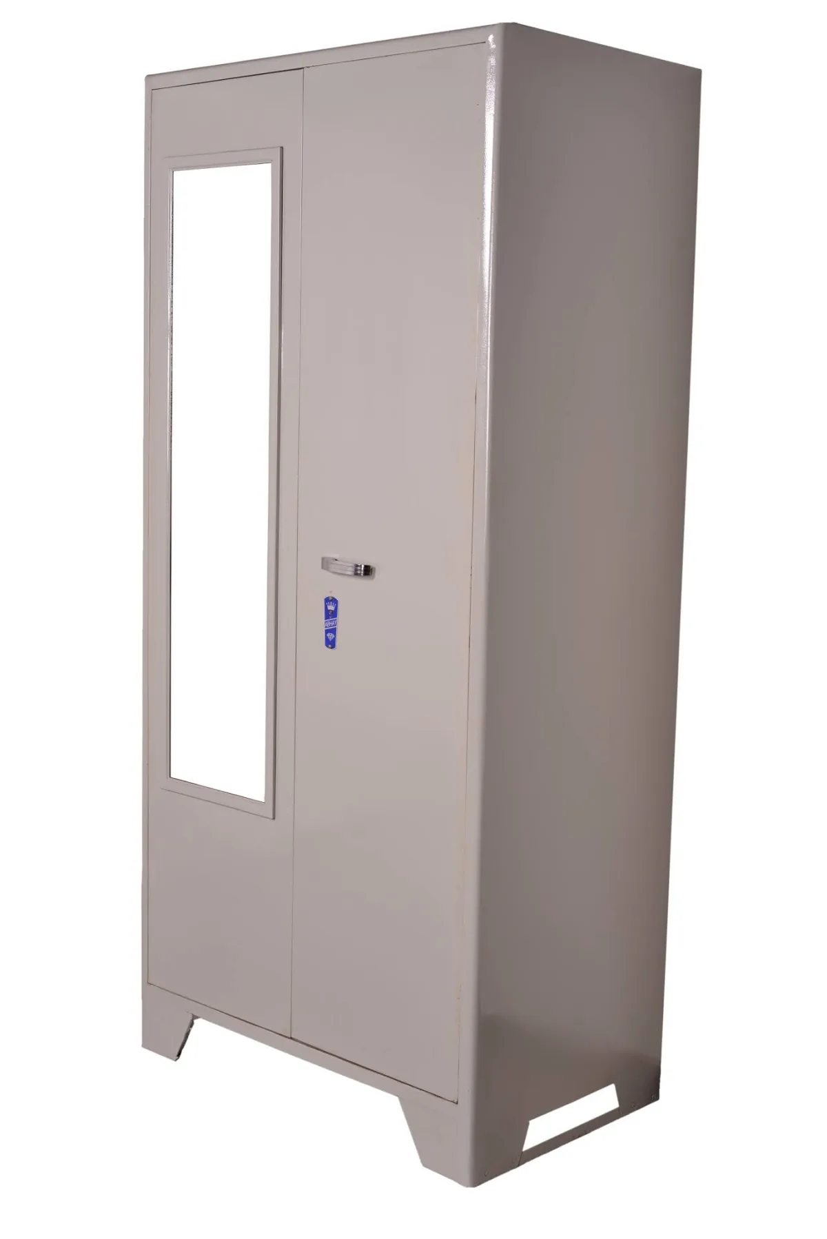 Single door steel cupboard with a mirror.