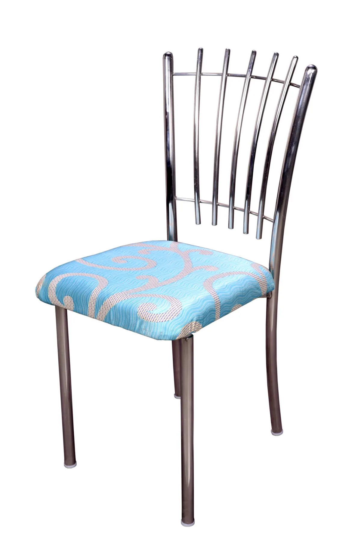 Steel dining chair with an upholstered seat.