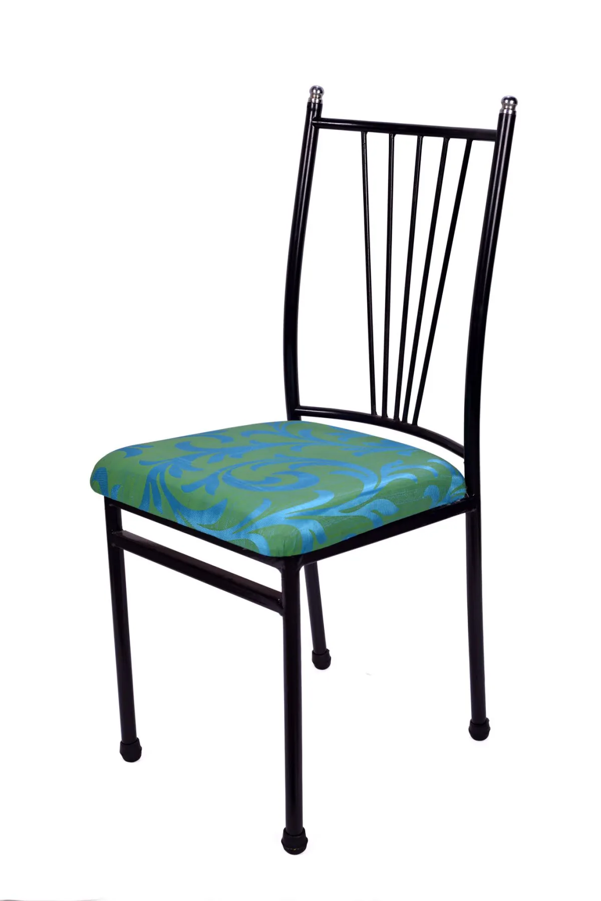Steel dining chair with an upholstered seat.