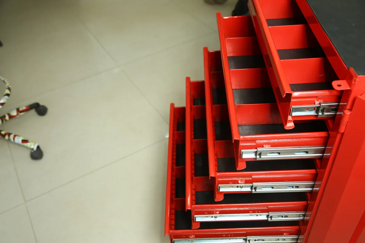 Tool trolley with the drawers pulled out.