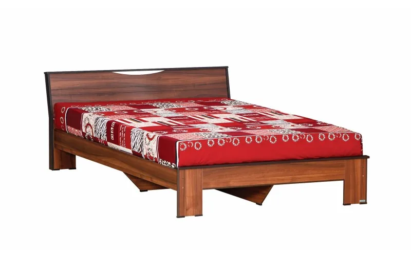 Wooden double bed with a panelled headboard.